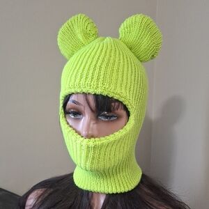 Neon Reflective Reversible Balaclava – Handmade Knit Mask with Ears